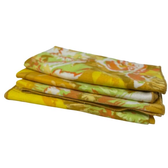 Set of 4 Cloth Napkins Retro Mid Century Modern MCM Mustard Florals Square u - Picture 6 of 8